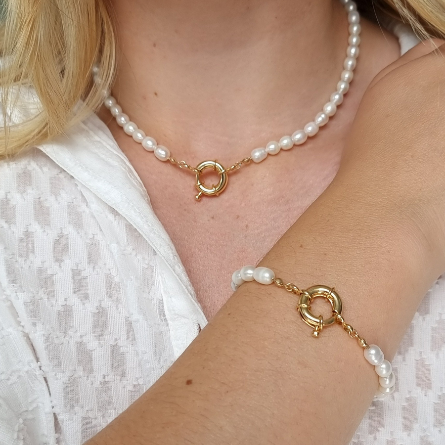 Sailor Pearl Necklace & Bracelet Set